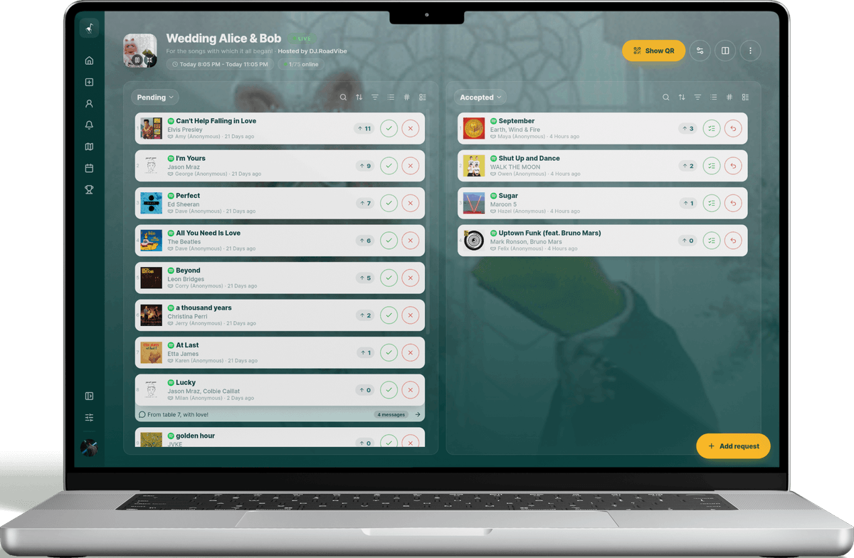 The Rekwest app shown on a MacBook