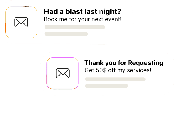 Rekwest automated post-event emails promoting the mobile DJ's services to attendees