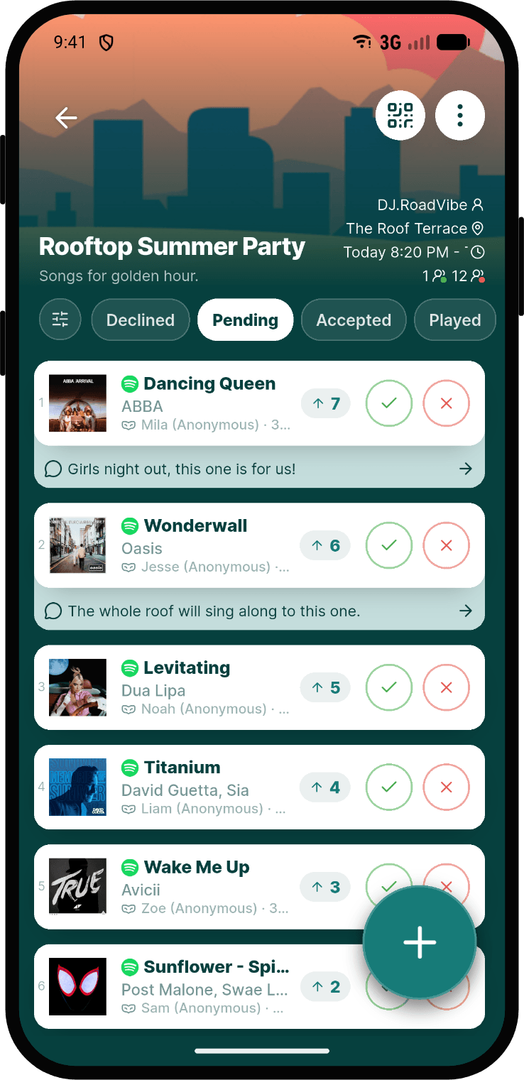 Messages shown on song requests in the request list