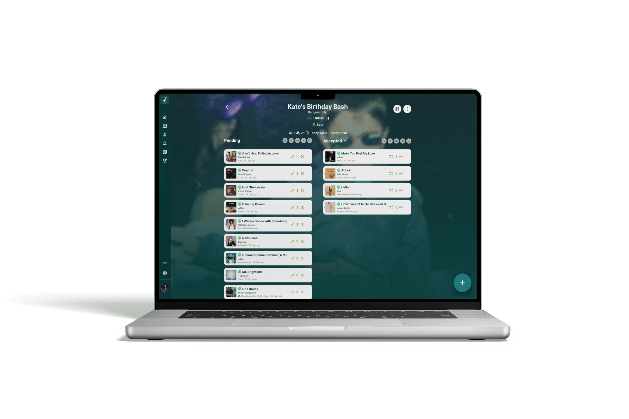Rekwest song request app for house parties on MacBook
