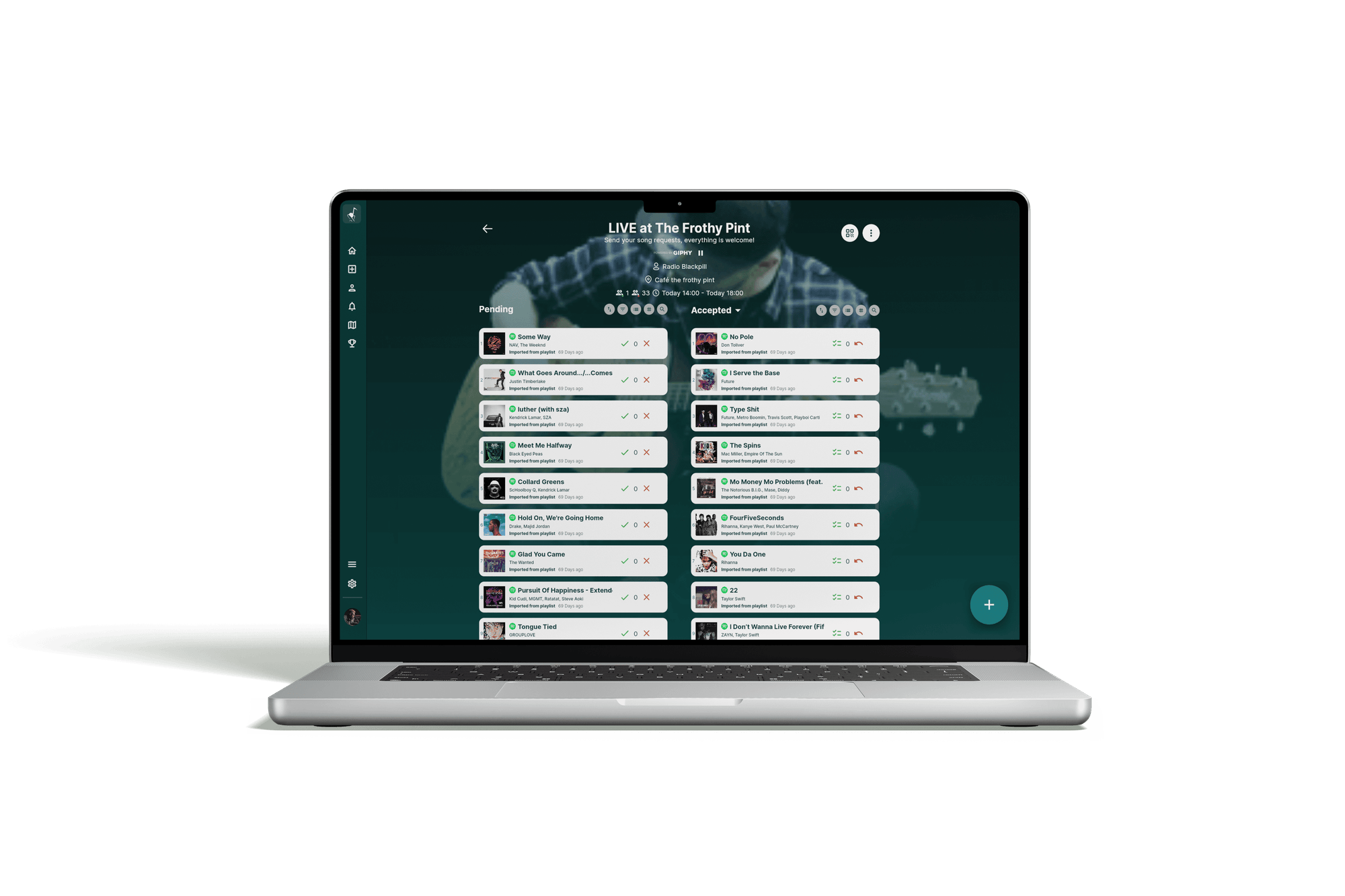 Rekwest song request app for musicians on MacBook