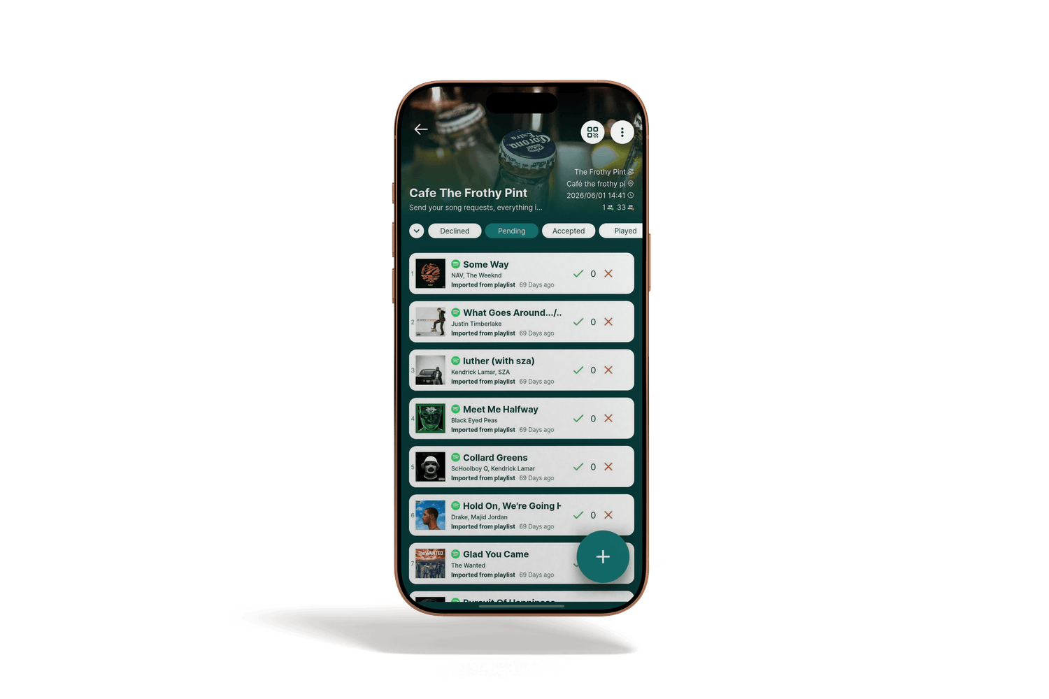 Rekwest song request app for pubs, bars and cafés on iPhone