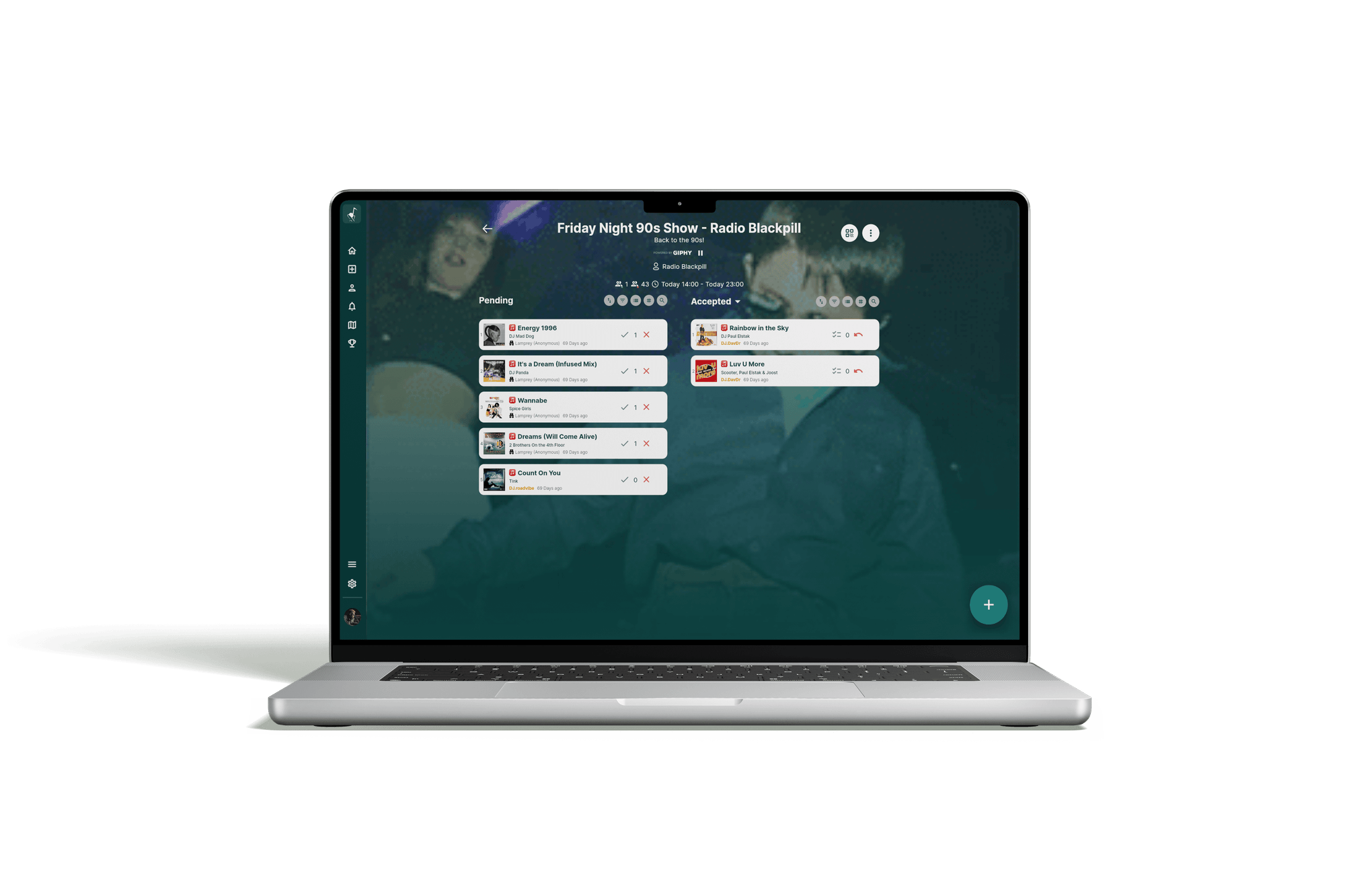 Rekwest song request app for radio stations on MacBook