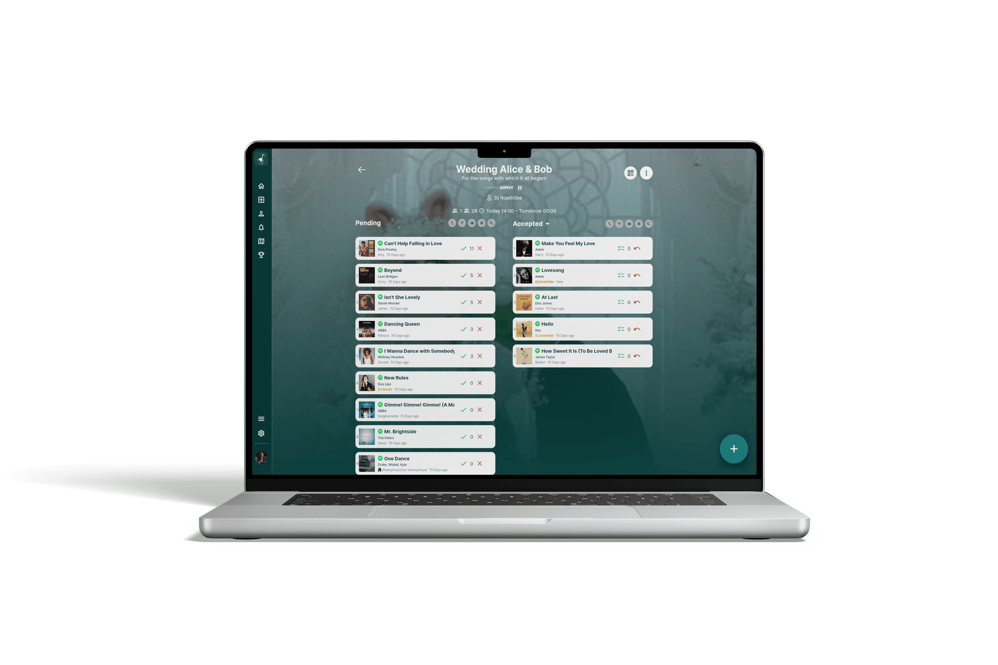 Rekwest song request app for wedding DJs on MacBook